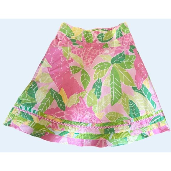 Vintage LILLY PULITZER 90s / 00s Giraffe & Floral Print Skirt Sz 2 - Picture 1 of 7